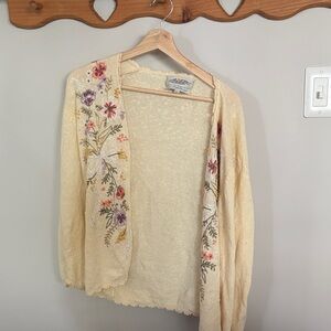 Embroidered Cream Cardigan Sweater